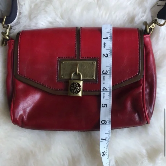 Vera Wang Red Vegan Leather Crossbody Bag with Canvas Strap - Picture 8 of 10